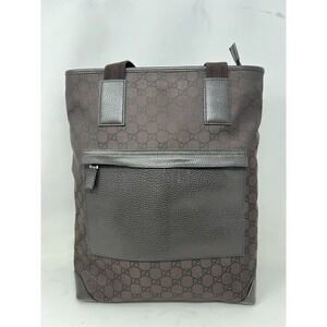 GUCCI GG Canvas Tote Bag Brown‎ Silver Auth